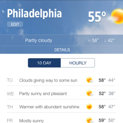 The weather section redesign for WLS Action News, out of Philadelphia, news app